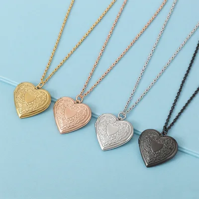 Engraved Heart Locket Necklace, 4 Colors Available