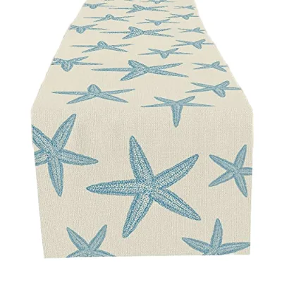 Blue Starfish Burlap Modern Table Runner Nautical Beach Home Decor for Dining Room Kitchen 13X72Inches