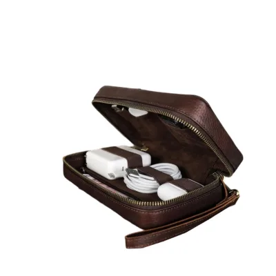 Leather Craft Experts Large PU Travel Electronic Accessories Organizer Storage Bag of Travel With Wrist Strap