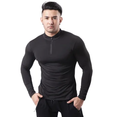Men's Spring and Autumn High Collar Tight Sports Shirt for Training Running Speed Drying Sports Clothing Sports Shirt