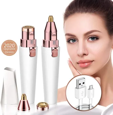 Two-Head Rechargeable Shaver for Face Lips Nose Eyebrows Painless Brow Razor Tool with Battery Power Supply