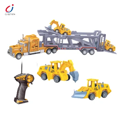 Chengji Trailer Remote Control Trucks Sale Educational Double Layer Four Way Engineering Construction Toy Truck Set for Boys