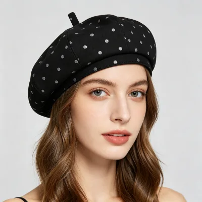 New Stylish Versatile Artist Hat for Women Artistic Polka Dot Cotton Beret Summer Street Fashion Casual Octagonal Hat