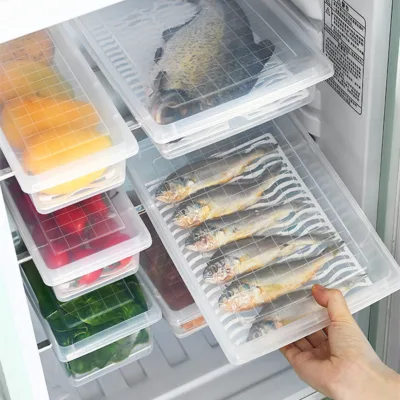 Eco Friendly Fridge Food Storage Box Freezer Refrigerator Organizer with Drain Tray