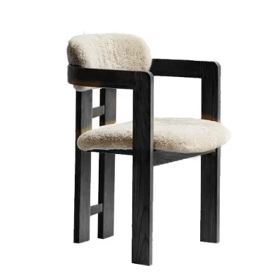 Classical Italian Mid Century Modern Pamplona Fabric Dining Armchair Black Solid Ash Wooden Dining Chair