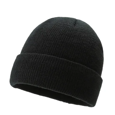 Knitted Black Beanies for Men Customize Logo Unisex Winter Warm Knitted Beanie Hat