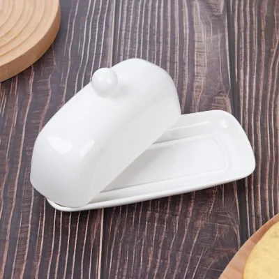 Ceramic White Butter Dish with Ceramic Lid 18.5cm Covered Butter Holder Porcelain Farmhouse Kitchen Counter Serving Container