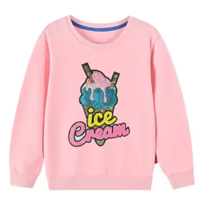 Customizable Eco-Friendly Polyester/Cotton Breathable Ice Cream Baby Girl Pullover Hoodies Sweatshirts Sequin for Autumn Season