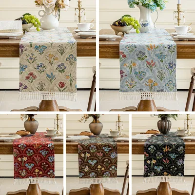 Ychon French Retro Style Table Runner Custom Tablecloth Polyester Table Runner for Wedding Parties for Home Decor