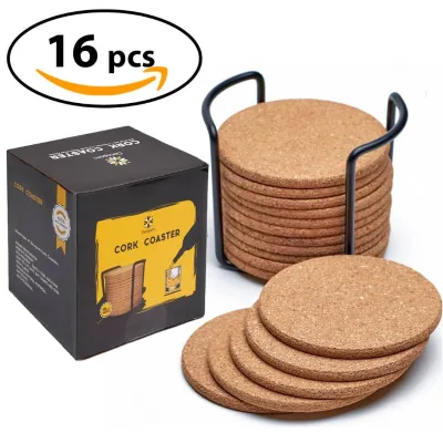 Manufacture Wholesale 16pcs Set Custom logo Cork Placemat coaster Customer 10cm Heat Insulation Sublimation Cork coaster