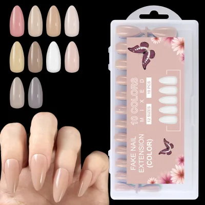 240pcs Natural Nude Mix Colors Coffin Square French Tip Press on Nails ABS Acrylic Fake Nails Medium Length Bulk Wholesale