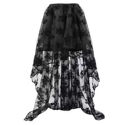 Black Victorian Corset Dress Tutu Women Lace Skirt Set Gothc Plus Size Costume Tutu Lady Long Tulle Skirt