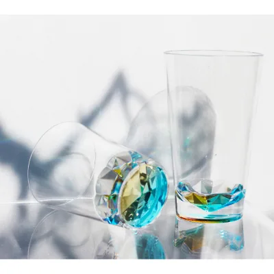 Diamond Cut Tumbler Clear Body Colorful Bottom Rainbow Finish-Spring Color 300ml 500ml.