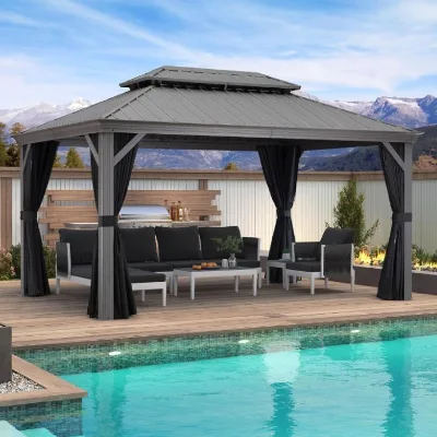 Luxury Modern Outdoor Pergola by Fengshuo Waterproof Aluminium Louvered Roof Eco-Friendly Wood Plastic Frame with Coated