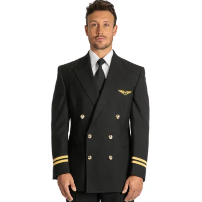 2021 Classical Design Custom Double Breasted Man Black Flight Suit Uniform pilot Jacket