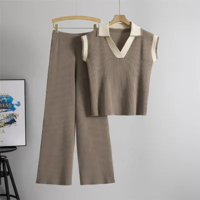 A Two-piece Knitted Top and Pants Set for Women's Summer a New Loose and Fashionable Casual Suit