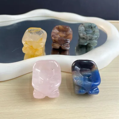 Wholesale Natural Crystal Mini Santa Ride Christmas Sleigh Stones Carvings and Sculptures for Christmas Decor