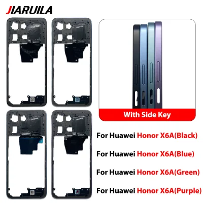 Mobile Phone Case Housings with Lens + Middle Bezel Plate with Side Button for Huawei Honor X6A Phone Replacement Repair Parts