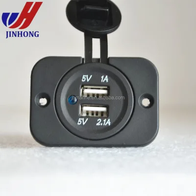 Double Ports Panel Mount 12V USB Charger Socket With Nut and USB Cover