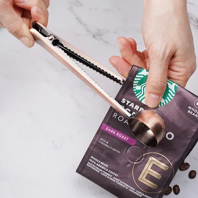 Instant Drinks- Coffee Spoon Bag Clip 2 in 1 Stainless Steel Coffee Spoon MUltifunctional Sealing Clip Kitchen Accessories