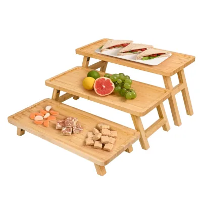 Natural Bamboo Cupcake Stand Foldable 3 Tier Cupcake Display Stand Tower Dessert Table Serving Tray
