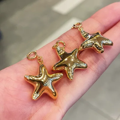 18K Solid Gold AU750 Certified Fashion Sea Star Bling Pendant Charms Women Fine Charms Pendant Jewelry