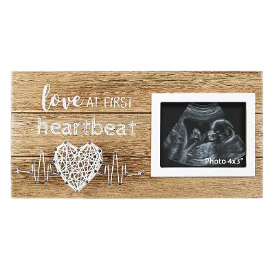 New Mom Mother's Day Gifts Pregnancy Announcements for First Heartbeat Copper Wood 6" Sonogram Picture Frame Foldable Wall Mount