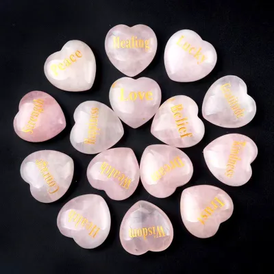 Hot Sale 3cm Heart Natural Rose Quartz Heart Crystal Healing Stone Crystal Heart for Gift