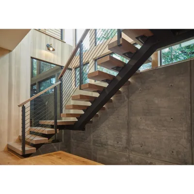 Best Price L Shape Staircase Single Side Wire Railing Stair Square Wooden Handrail Stairs