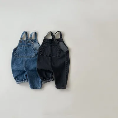 Korean Children's Clothing in Spring and Autumn, with Boys and Girls' Washing Cotton Soft Jeans Suspenders Jumpsuit