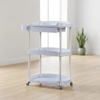 Beauty Salon Trolley Cart with Drawer Luxury Salon Furniture Plastic and Metal Handcart 3 Layer Shelf Move with Wheels