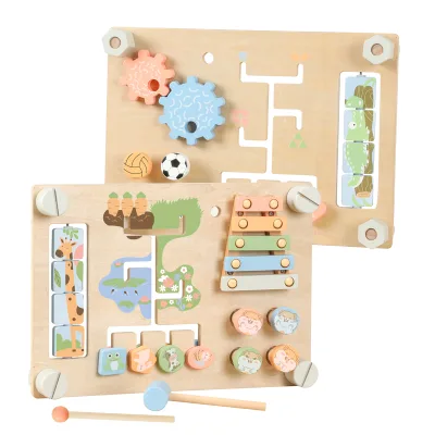 Direct Factory Sale Double-Sided Montessori Busy Board Sensory Educational Wooden Toy for Toddlers Toddler Playing Board