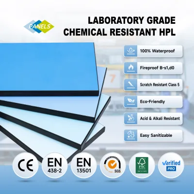 PANELS Alkali Resistant Laminate Board for High Hygiene Areas Backsplash Chemical Resistant HPL for Lab and Workshop
