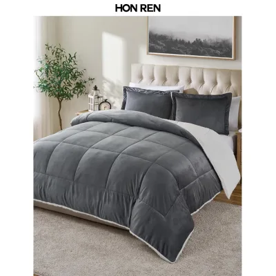 Ultra Soft and Plush Reversible Fleece and Sherpa 3 Pieces Comforter Set for Winter Super Warmth Bedding Set for Home