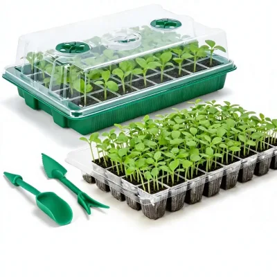 Seed Starter Kit 200 Cells Total Tray Adjustable Humidity Dome with Drainage Holes Mini Greenhouse for Plant Germination