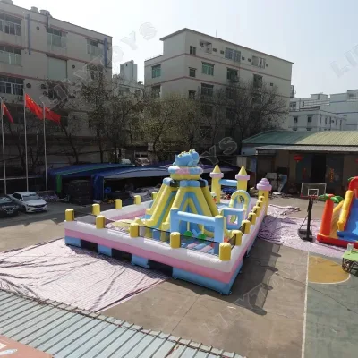 Multi Theme Macaron Fantasy City Enhanced Inflatable Playland for Commercial Resorts Shopping Mall