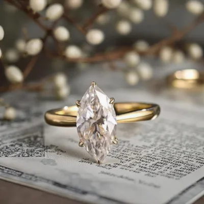FOXI 2.5CT Tulip Set Marquise Cut Moissanite Engagement Ring 6 Claws Marquise Wedding Ring Affordable Ring Anniversary Jewelry