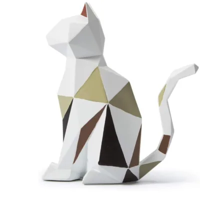 Cat Sculpture Statue Geometric Figurine Decor Polyresin Arts Gifts 7.3 Inch