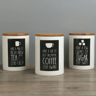 Custom Label Printing Tall Ceramic Tea Coffee Canister with Bamboo Lid