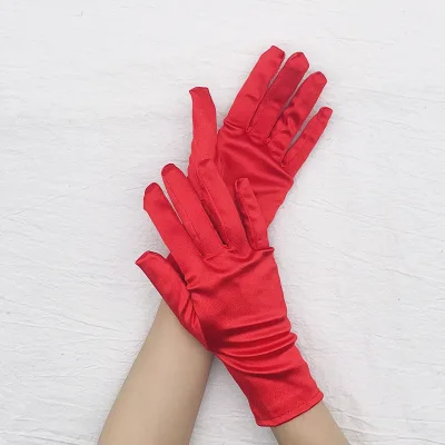 Fashion Hot Sale Women's Evening Party Formal Gloves Solid Color Satin Short Finger Gloves Accessories