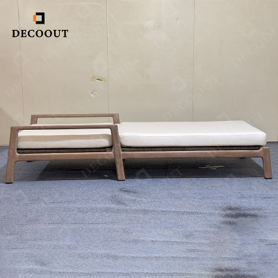 Luxurious Outdoor Solid Wood Furniture with Teak Frame, Waterproof Seat Cushion, Adjustable Backrest Terrace Villa Reclining Bed