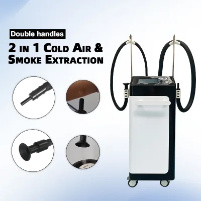 Popular Standing 2 in 1 Cold air Skin Cooling Machine -30℃ with Smoke Evacuator for Laser Treatment Pain Relief