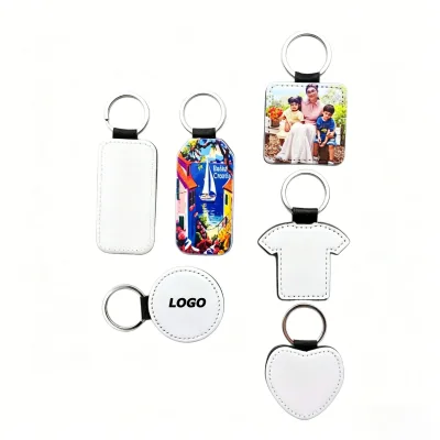 Sublimation Blank PU Leather Round Keychain Heat Transfer DIY Pendant Gift