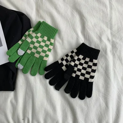 New Winter Magic Gloves Touch Screen Checkered Women Men Warm Stretch Knitted Wool Mittens Gloves