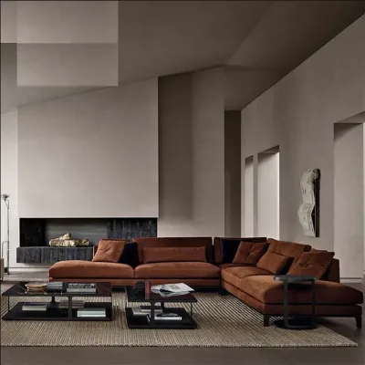 High Quality Customized Color Modern Genuine Leather Sectional Sofa Set with Fabric Upholstery Wood Frame for Indoor Living Room