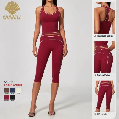 New Arrivals Curved Seam Butt Lift Halter Strappy Breathable Cloud Feel 2 Piece Workout Activewear for Women