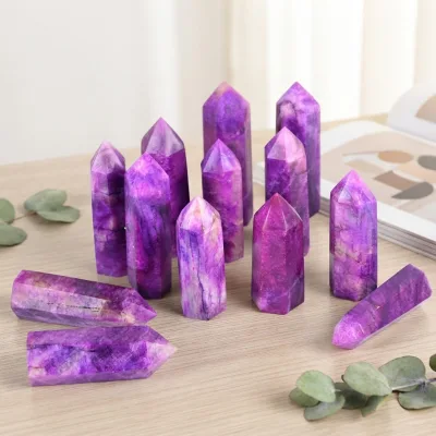 Wholesale Natural Crystal Gemstone Tower Crafts Healing Flash Purple Moonstone Point for Home Decor