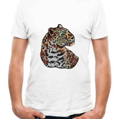 Hot Selling Handmade 3D Gold Black Sequin T-shirt Glitter Clothing Patch Leopard Cheetah Embroidered PVC Fabric Iron-On Sew-On