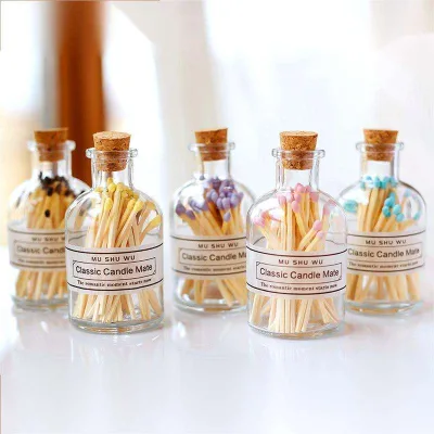 Classic Style Glass Jar Matches with Wooden Stopper Moisture-Proof Eco-Friendly Durable Small Size Beautiful Safe Printing