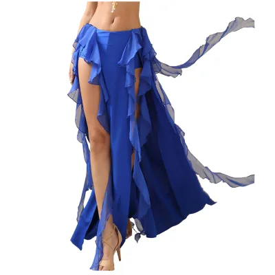 Newest Sexy Side Vents Belly Dance Performance Bohemian Long Half Skirt with Safety Shorts for Women